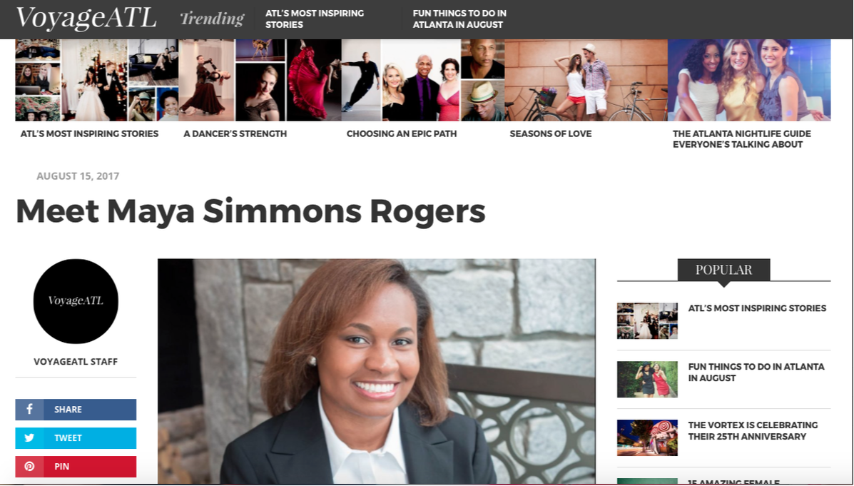 VoyageAtl article featuring Attorney Maya Simmons Rogers of the law firm of Simmons Rogers, LLC